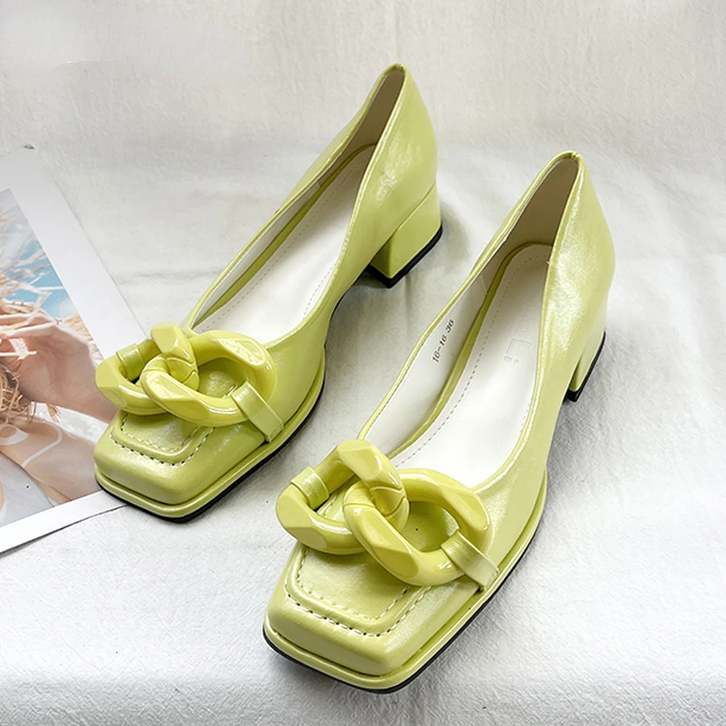 Patent Leather Shoe Square Toe 2023 Hot Women Shoes Square Toe Pumps