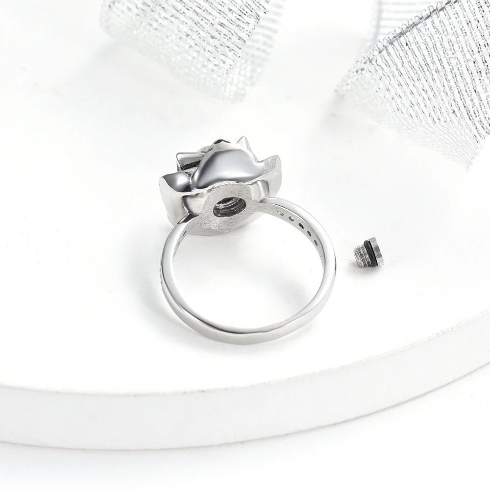 Romantic Rose Urns Ring For Woman Stainless Steel Cremation Jewelry For Ashes Customizable Memorial Keepsake Rings