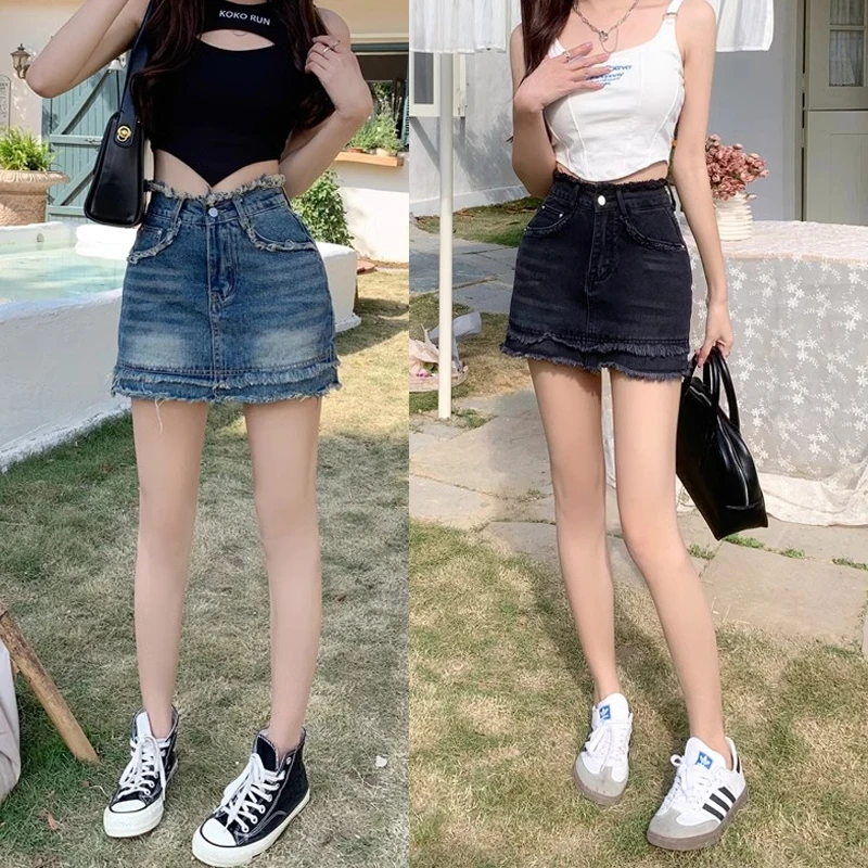 

Woman High Waist Fashion Elegant Streetwear Skirts Girls Trashy Y2k Sexy Mini Skirts Female Zevity 2000s Blue Denim A Line Dress