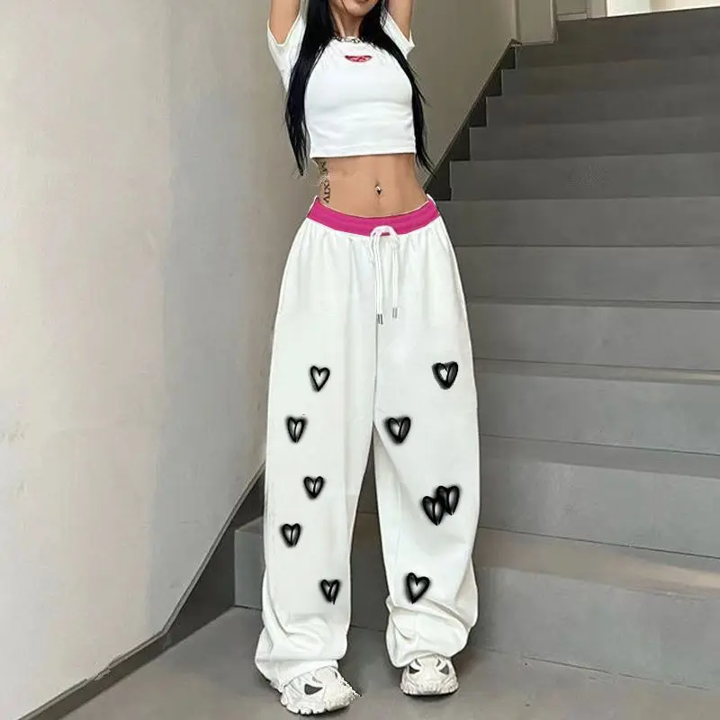 

American hiphop street dance loose hip hop sweatpants women high waist casual sports pants straight drawstring wide leg trousers