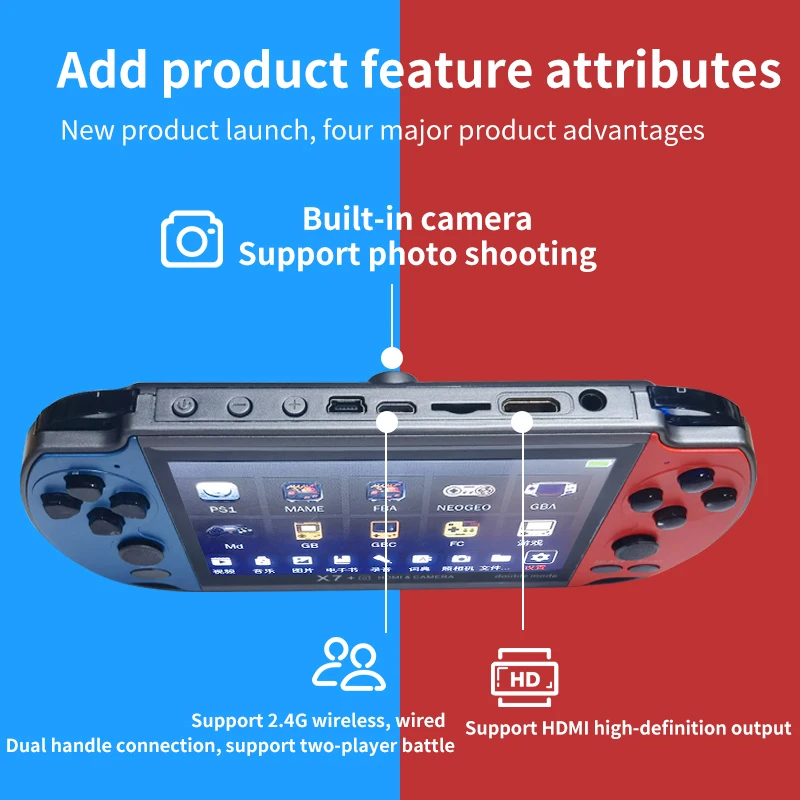 New X7 Double Version Handheld Game Console with Camera 4.3 Inch Built-in 8G 10000+ Games Dual Joystick Retro Nostalgic Arcade