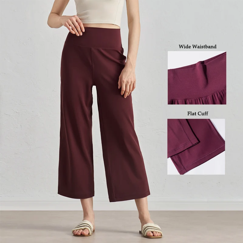 Capri Pants for Women Wide Leg Yoga Cropped Pants Tummy Control High Waist in Flare Crop Buttery Soft Loose Casual Summer Pants - 4