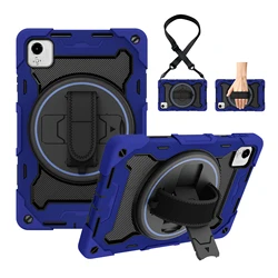 Ultimate Rugged Armor Kickstand Case with 360° Rotating Hand Strap - Shockproof Protection Cover for Matepad SE 10.1 2022 (Dark Blue - With Strap)