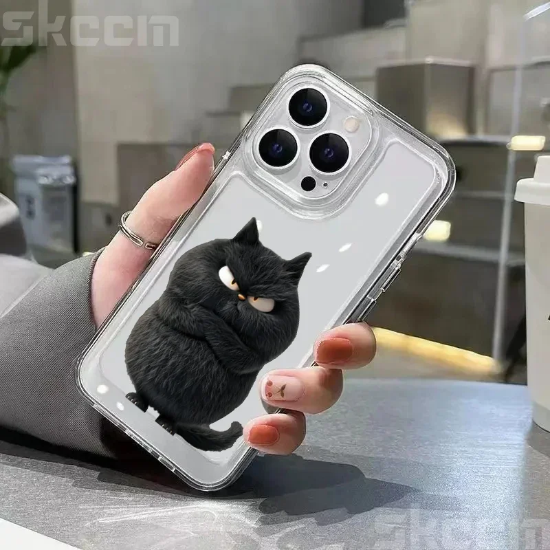 Playful Cat Design Clear Shockproof Phone Case - Soft Cover