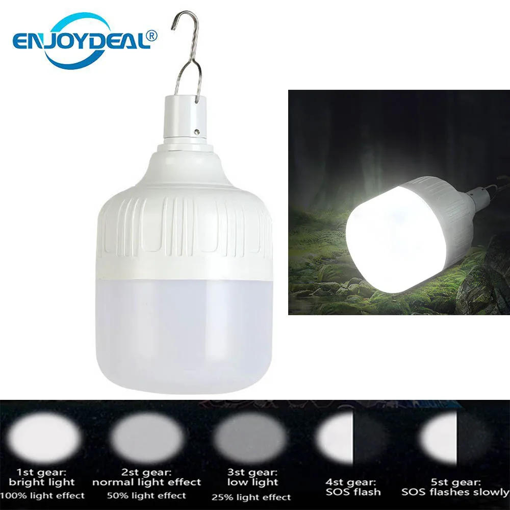 

Enjoydeal Camping Lantern LED Work Light Bulb USB Rechargeable Lighting Dimmable 30W-100W 5 Modes for Camping Patio Garden BBQ