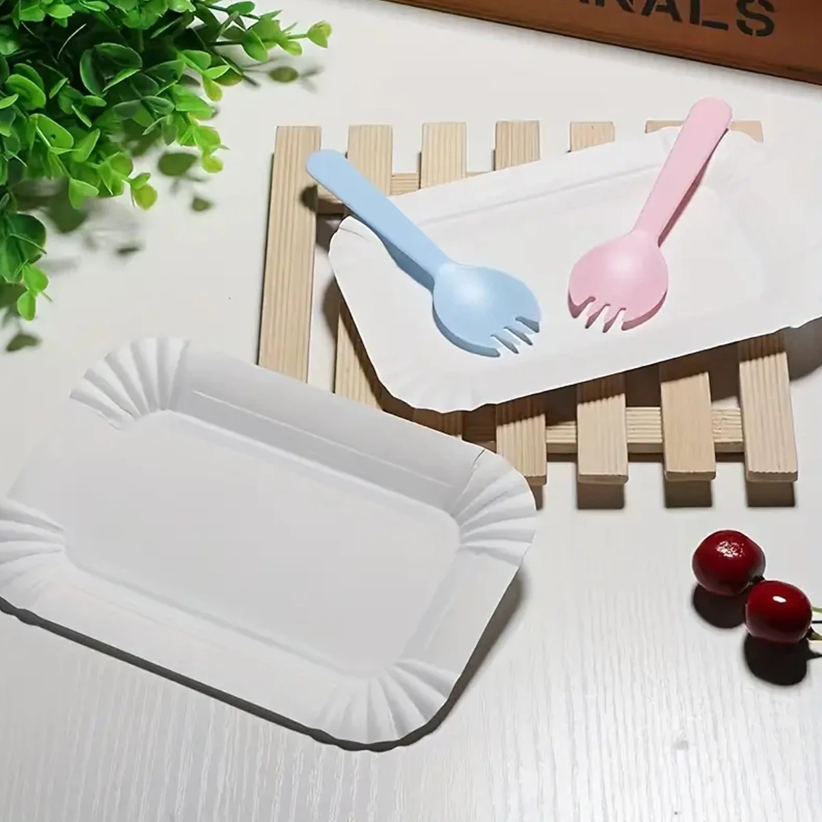 20/50pcs Rectangular Cake Tray White Paper Plate Disposable Dinner Plate Paper Cake Disposable Dinner To
