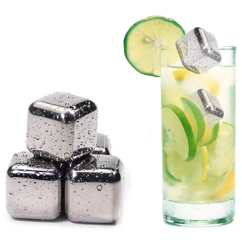 4/6/8 Pcs Stainless Steel Ice Cubes Set Reusable Chilling Stones Whiskey Wine Wine Cooling Cube Chilling Rock Party Bar Tool ice cubes whiskey stones
