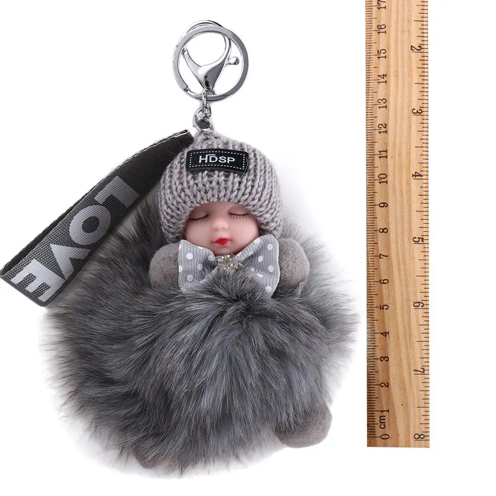 Colorful Bag Pendant For Girls Backpack Jewelry Gift Fluffy Plush Doll Pompom Keyring Sleeping Baby Doll Plush Keychain