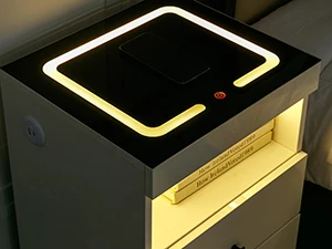 Nightstand Wireless Charging Station & USB Type C Ports, Minimalist Night Stand with LED Light 3 Colors & Adjustable Brightness