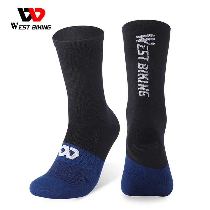 West Biking YP0216055 Professional Cycling Socks Sport Breathable Color Block Long Socks Non Slip Compression MTB Bike Football Socks