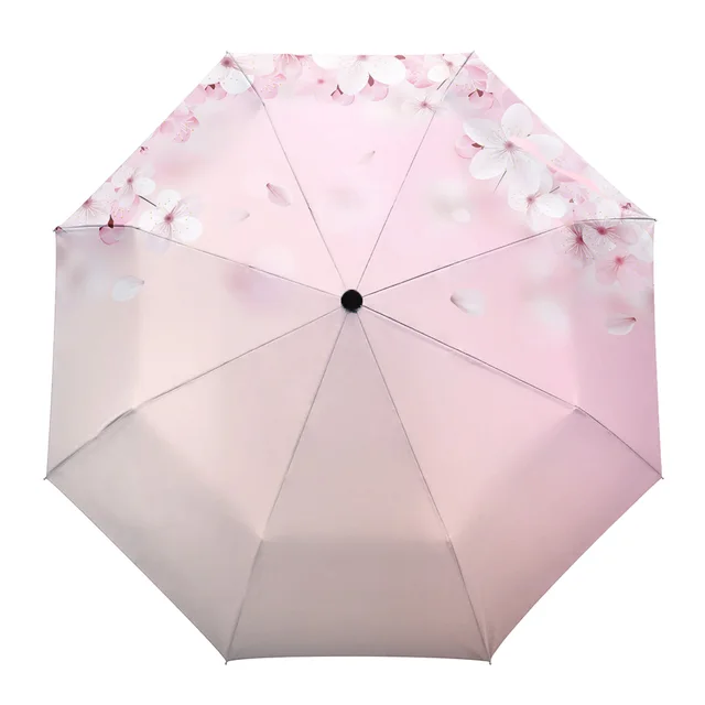 Spring Peach Blossom Pink Petals Creative Umbrella Rain Women Automatic Three Folding Umbrellas Windproof Parasol Parapluie