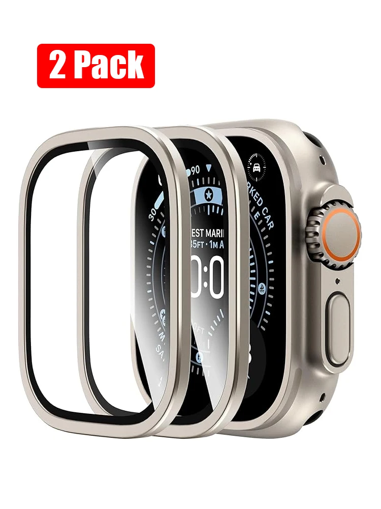 Premium Tempered Glass Screen Protector with Metal Bumper for 49mm Smartwatch - 2 Pack, Anti-Scratch HD Film