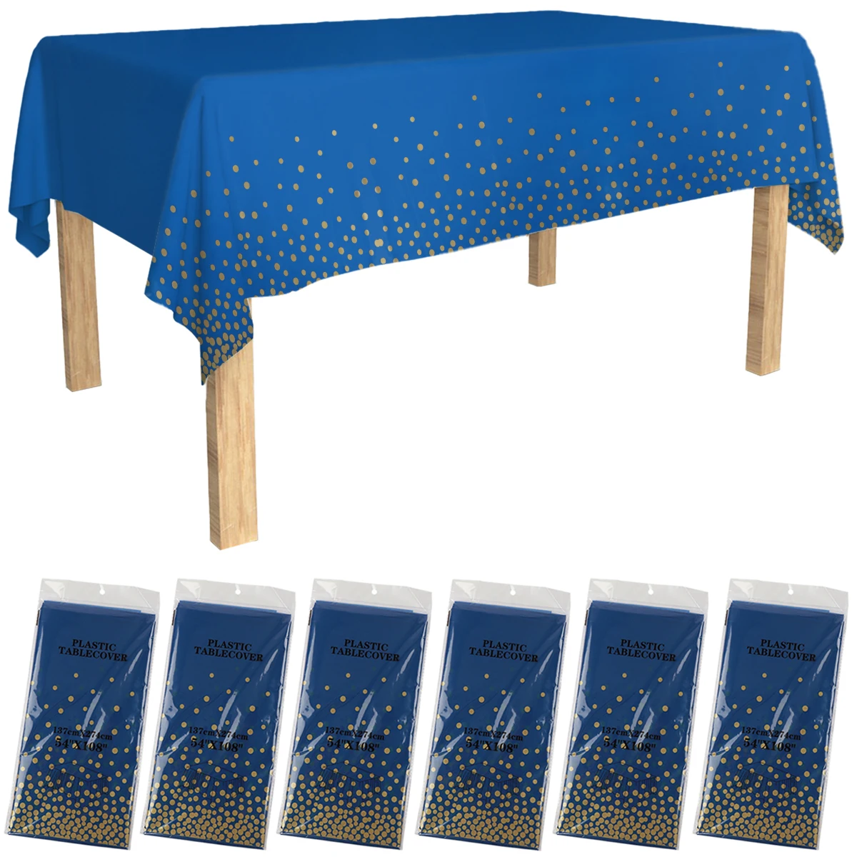 

6 pcs 54" x 108" Blue Rectangle Disposable Waterproof Party Tablecloth Birthday Wedding Restaurant Wedding Outdoor Table Cover