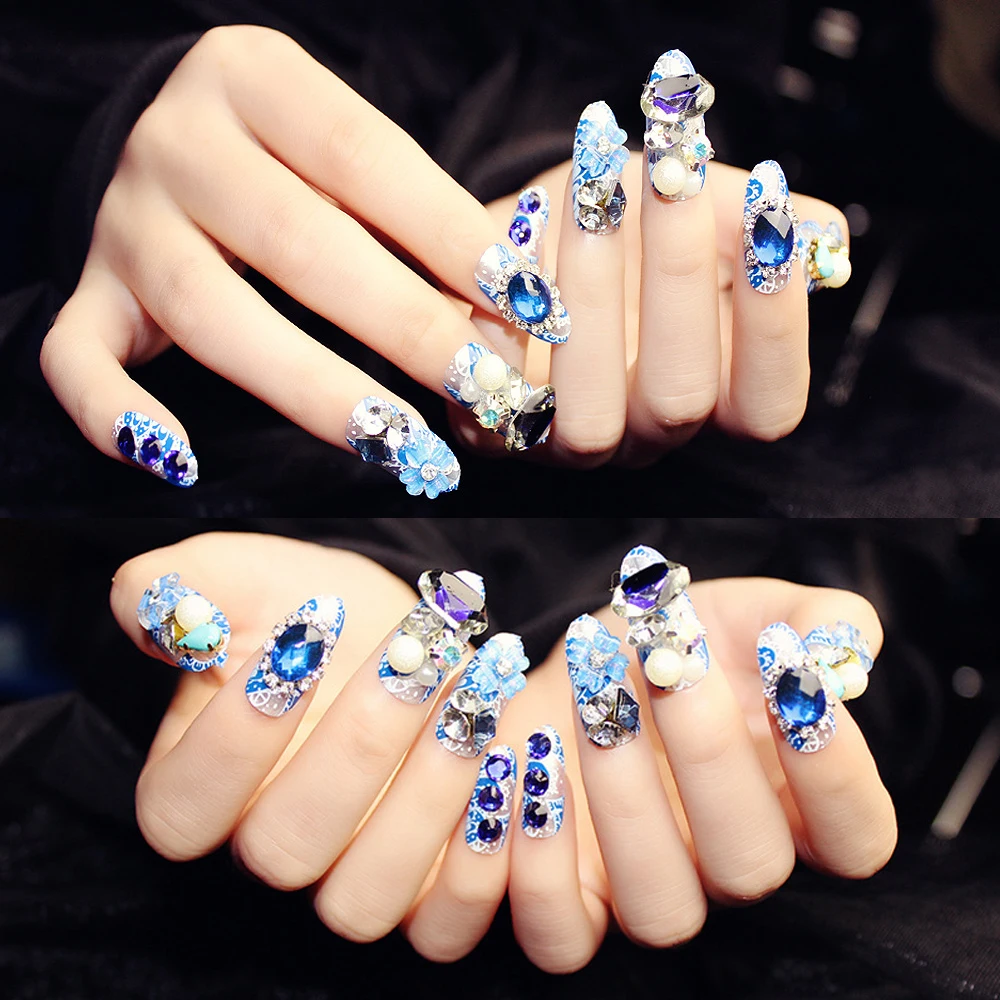 

24 шт длинный пресс на ногтях стразы цветок сладкий стиль полный охват ногтей