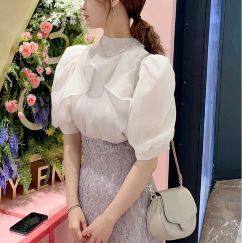 Neploe-女性用シフォンブラウス,蝶ネクタイ付き無地シャツ,日本