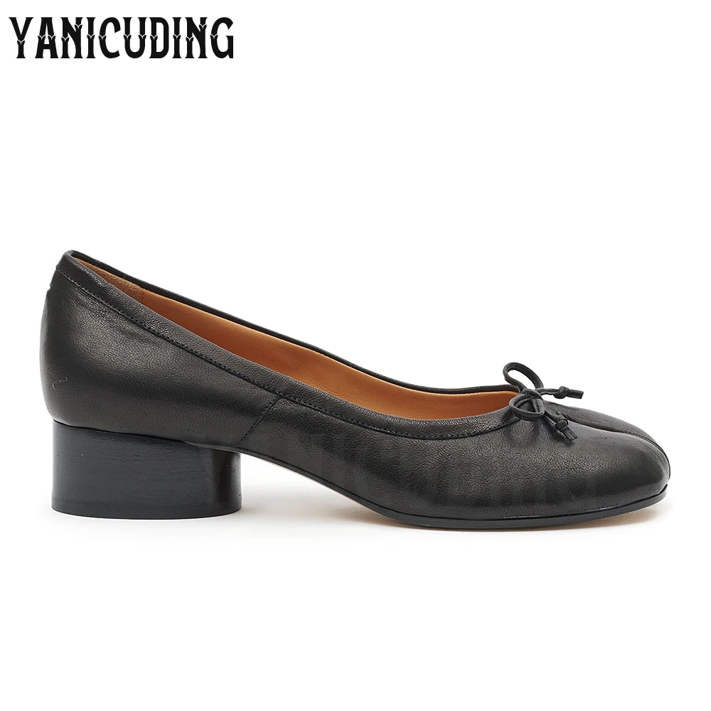 3cm Low Cylindrical Heel Ballerina Pumps Tabi Slip-On Leather Shoes Bow Detailing Elegant Handmade Designer Footwear for Banqute 6