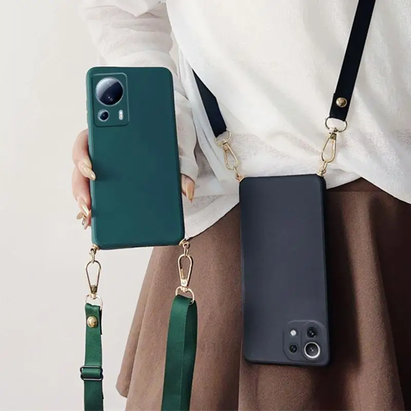 Étui en silicone liquide avec lanière pour collier et bandoulière pour Xiaomi Mi 13 12 11 Lite 5G NE 13T 12T 11T 10T Pro_voghion.com