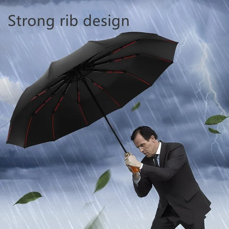 For Mercedes-benz Rolls Royce Wooden Handle Umbrella 12 Bone Automatic Folding Black Rubber Sunscreen Car Umbrella