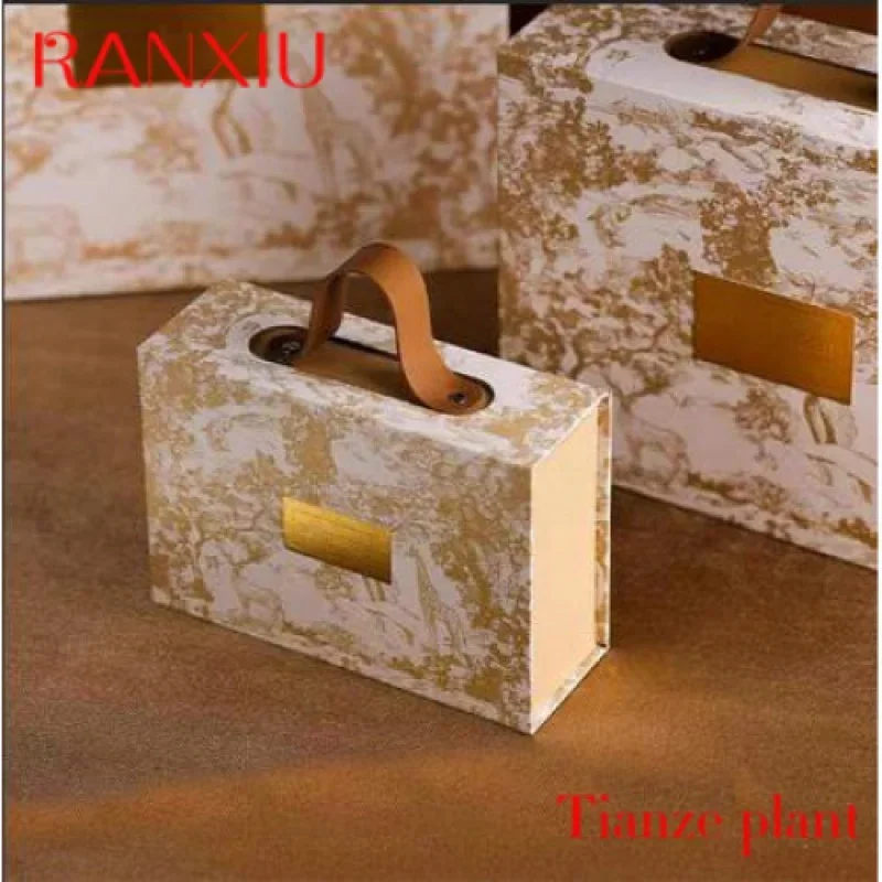 

Роскошные магнитные бумажные коробки с логотипом под заказ, с кожаной ручкой, для одежды, обуви, конфет, складная упаковка