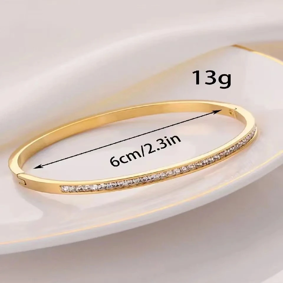 Bangle Bracelet Elegant Gold Color With Sparkling Rhinestone Stainless Steel Women's Formal Dinners Jewelry