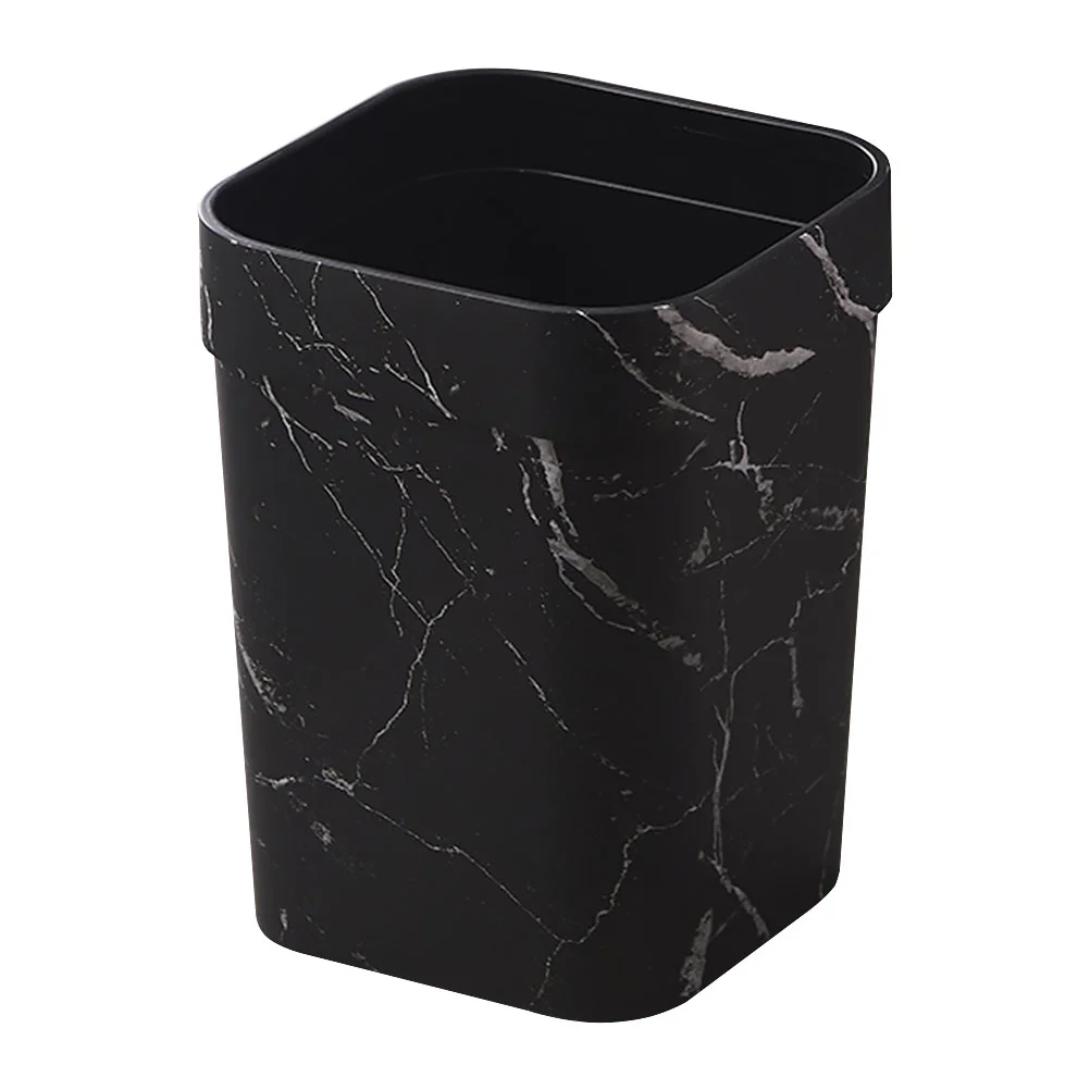 

Marble Trash Can Garbage Square Container Living Room Black Wastebasket Wood Grain Plastic Bathroom Bin for Office Paper