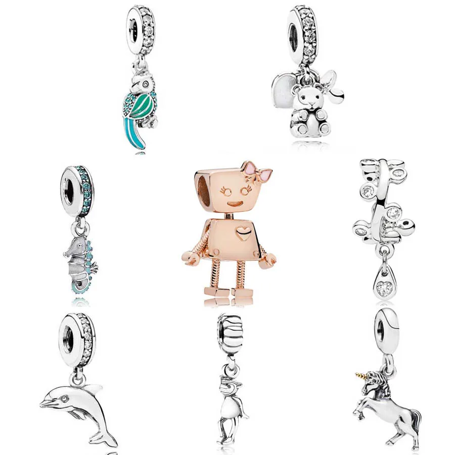 Original Perfectly Captures Piglet Monkey Robot Monkey Pendant Bead Fit Europe Bracelet 925 Sterling Silver Charm Jewelry