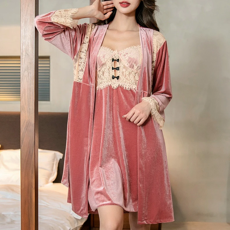 

Winter New Bathrobe Kimono Sexy Women's Nightgown Lady's Chemise Nightdress Warm Robe Set Velour Sleepwear Velvet Dressing Gown