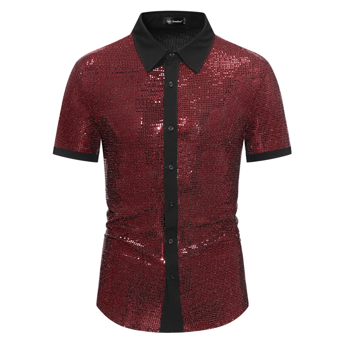 

Mens Shiny Red Sequin Metallic Shirts Hipster 70s Disco Party Dance Singer Shirt Men Hip Hop Streetwear Casual Chemise Homme XXL
