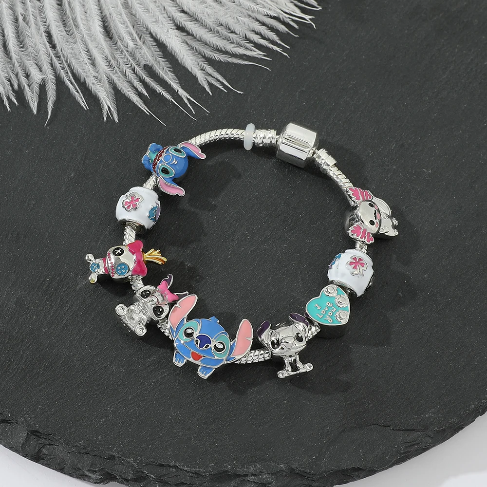 Bracelet à breloques inspiré du dessin animé Disney Stitch pour femme,  pendentif point bricolage, perles, bracelet, bijoux cadeaux, CAN o & Stitch