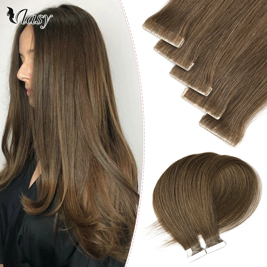 Vlasy Tape in Human Hair Extensions 12" 16" 20" 24" Tape Hair Extension Straight 8/16PCS PU Skin Invisible Adhesive