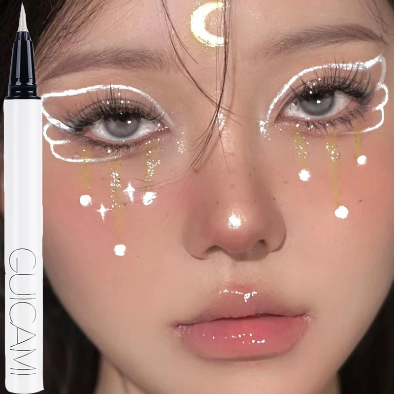 Eyeliner à paillettes diamant, stylo fluorescent, imperméable, perle blanche brillante, ombre en soie, liquide, cosmétiques_voghion.com