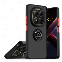 Magnetic Ring Holder Matte Armor Phone Case - POCO F7 5G (Black Red)