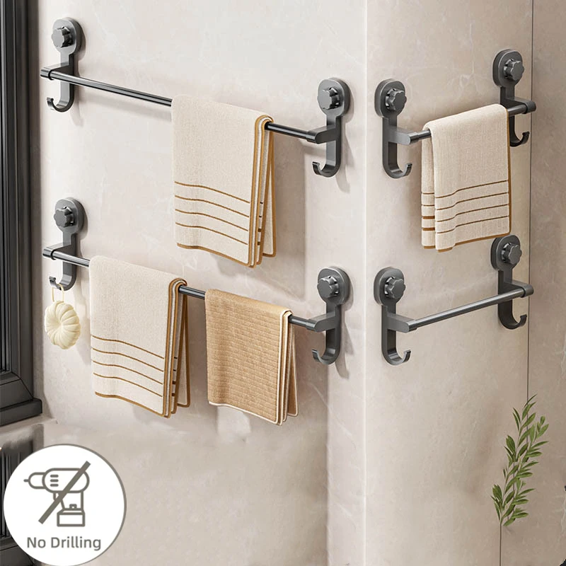 Bathroom Towel Holder Suction Cup Towel Rack Wall Hook Without Drilling Black Rack Slipper Bathroom Facilities