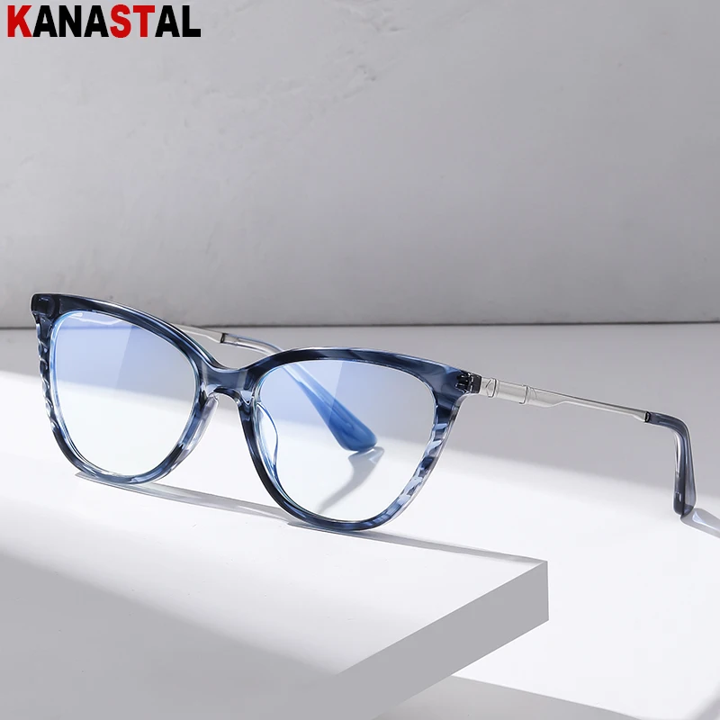 

New Women Anti Blue Light Blocking Reading Glasses Grace Plate Metal Alien Computer Eyeglasses Frame Ladies Prescription Eyewear
