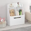 Kids Bookshelf with Drawer and Wheels, Children's Book Display,  Wooden Bookcase, Toy Storage Cabinet Organizer, White 1
