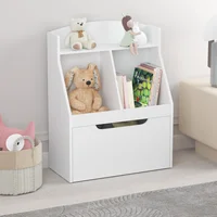Kids Bookshelf with Drawer and Wheels, Children's Book Display,  Wooden Bookcase, Toy Storage Cabinet Organizer, White 1
