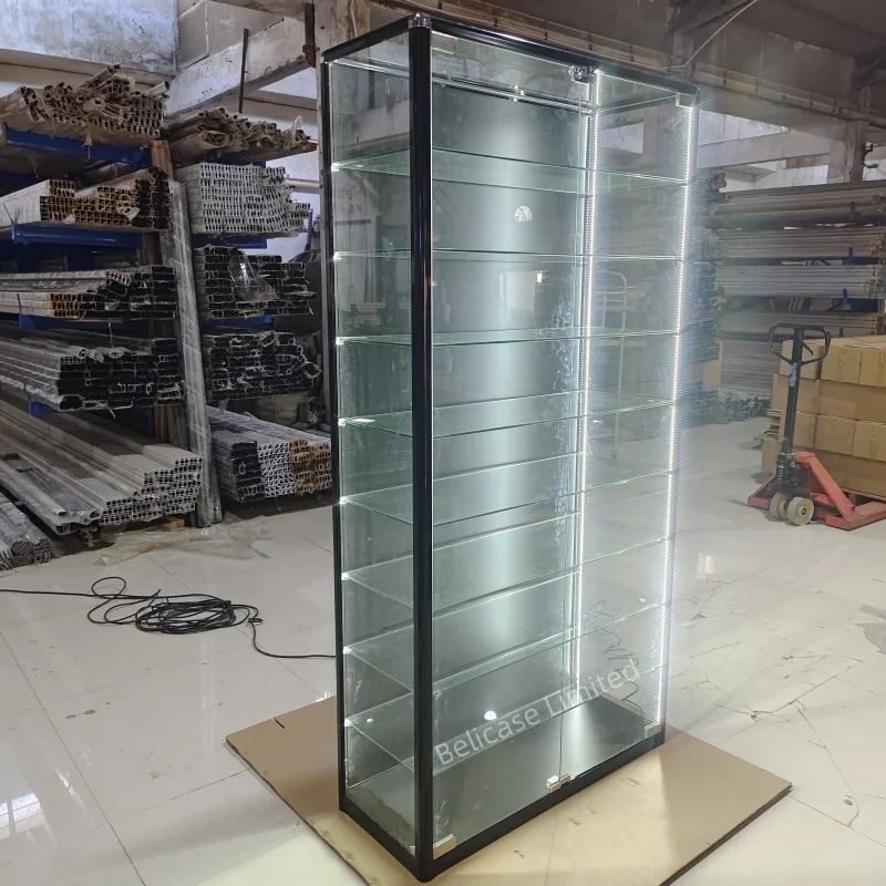 

custom，Favourite Adjust Shelves Show Display for Jewelry Window Display Cabinet with Lights Glass Showcases for Display