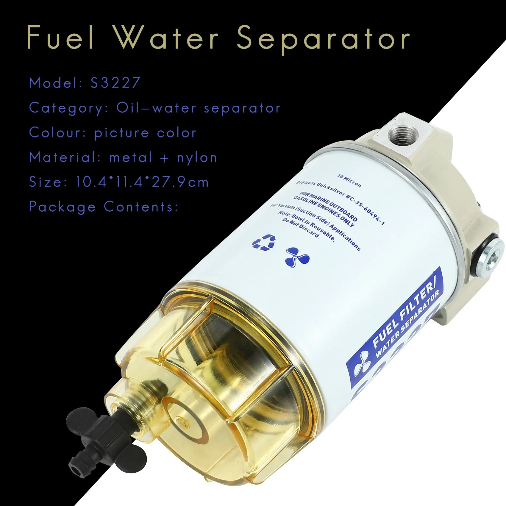 

S3227 Outboard Marine Marine Fuel Filter Fuel Water Separator Filter Assembly Marine Engine Marine Filter