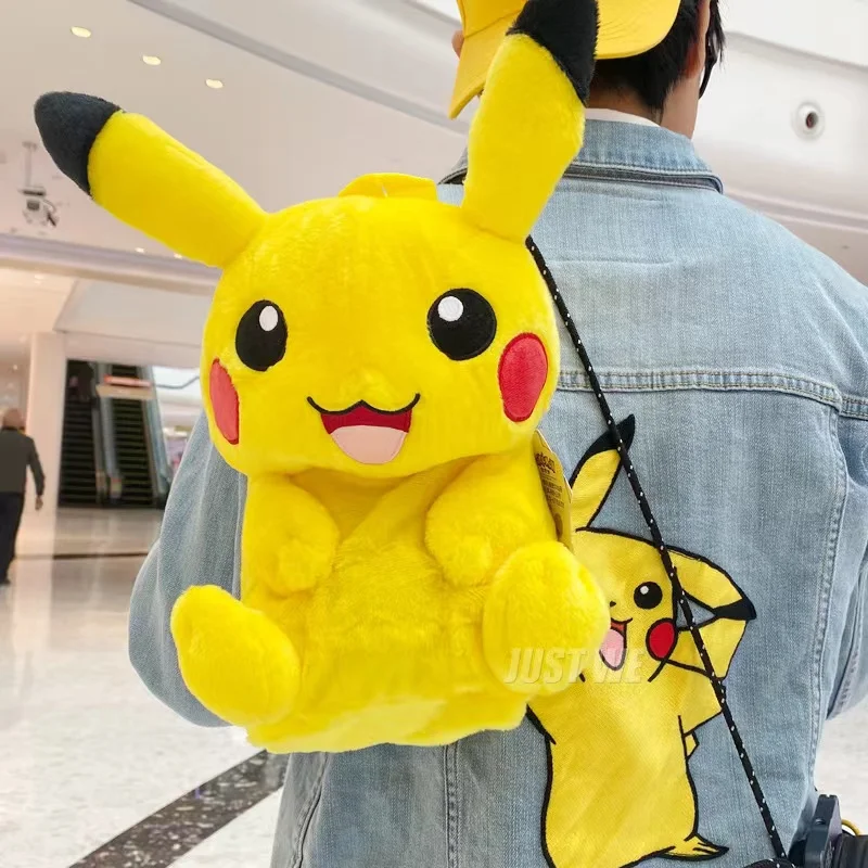 35cm/13.77in Pokemon Qriginal Pikachu Kawaii Plush Schoolbag Toys Cute  Kindergarten Cartoon Anime Schoolbag Kids Birthday Gifts