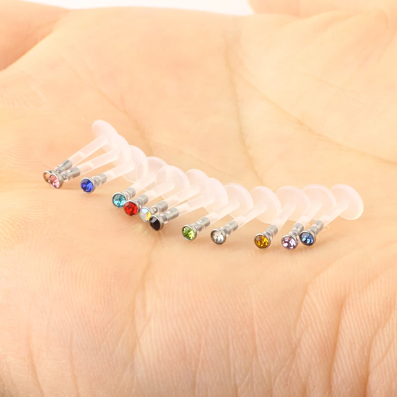 Nose Ring Nipple Piercing 16G Mixed Acrylic Crystal Bar Monroe Labret Stud Lip Ring Flesh Belly Piercing Boiflex Clear 12 color