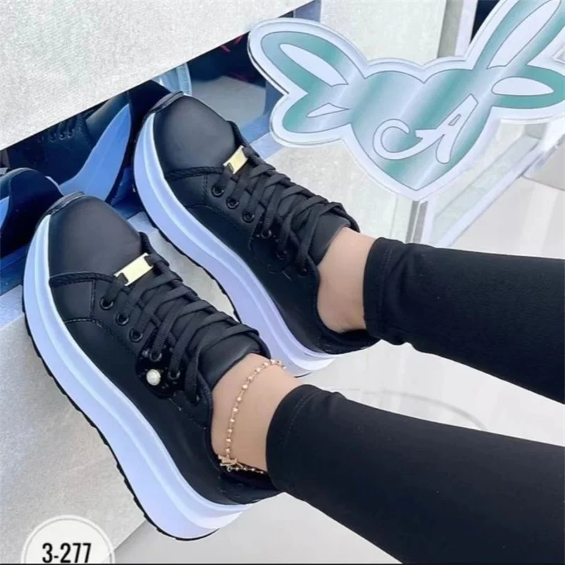 Mixed Colors Lace Up Sneakers New 2023 PU Leather Woman Shoes Casual Fashion Contracted Jogging Shoe Zapatillas Mujer