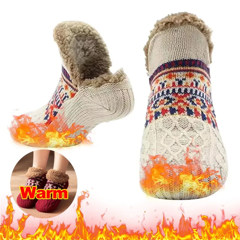 Home Slippers Socks Winter Thicken Velet Warm Floor Women Men Snow Sleep Carpet Non-slip Yoga