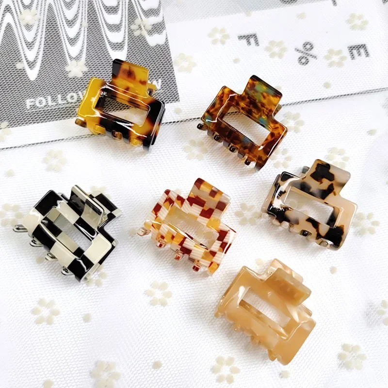 Vintage Acetat Mini Haar Krallen Für Frauen Mädchen Haar Zubehör Leopard Gitter Quadrat Krabben Haar Clip Mode Haarnadel Kopfbedeckung