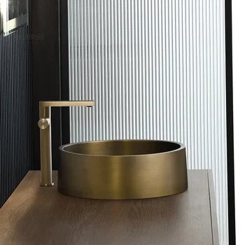 โมเดิร์นสร้างสรรค์สแตนเลสห้องน้ําอ่างล้างมือทองแดงโบราณเคาน์เตอร์อ่างล้างหน้าในครัวเรือนระเบียงอ่างล้างหน้าเดี่ยวโรงแรมอ่างล้างหน้า r 1