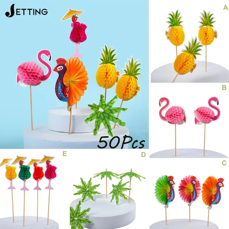 

50Pcs Party Flamingo Pineapple Cupcake Toppers Cake Picks Party Supplies Pool Luau Hawaiian Party Decoration Favors