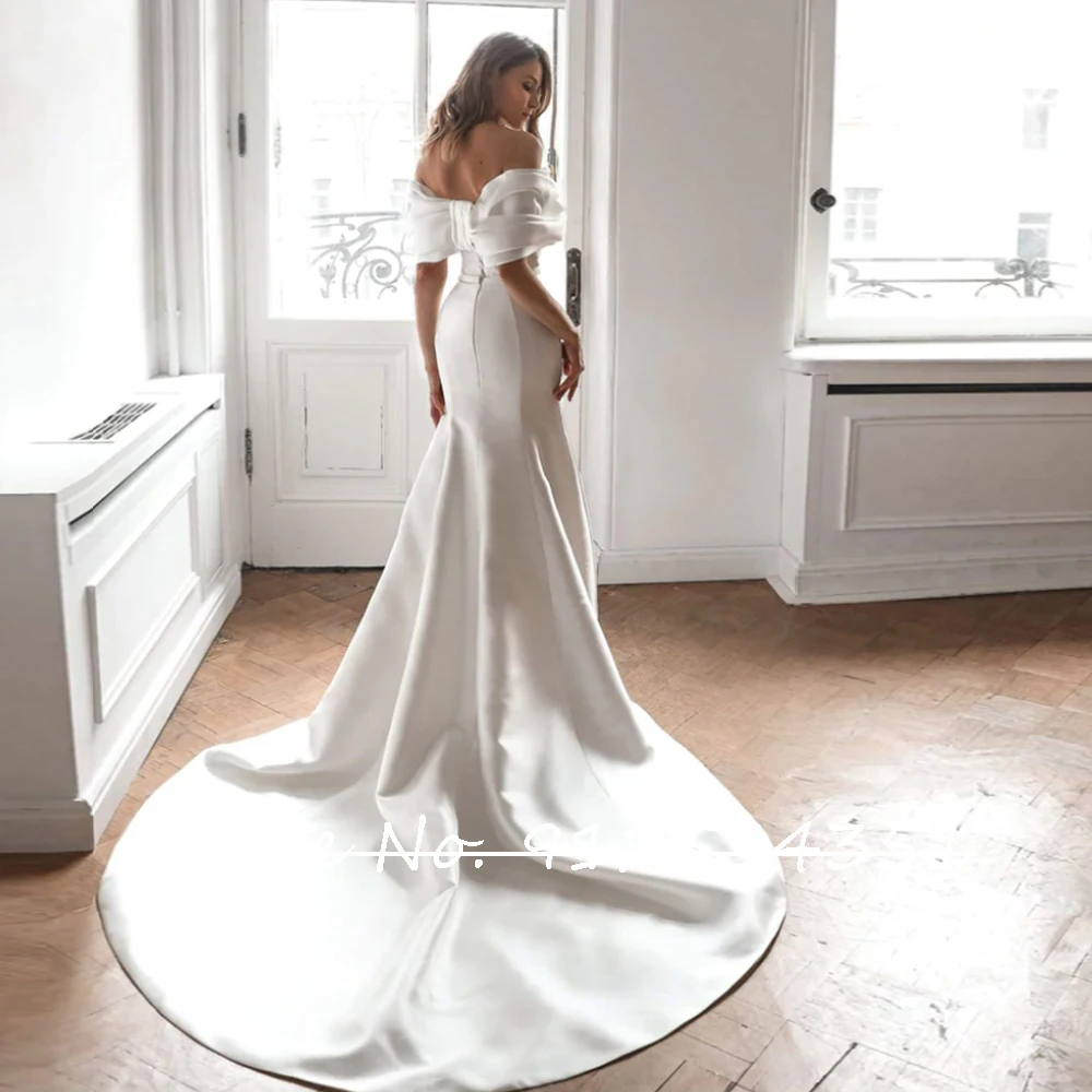 Vestidos De Novia Satin Mermaid Wedding Dresses with Detachable Train Classic Robes De Mariage Off the Shoulder Simple Trouwjurk 5