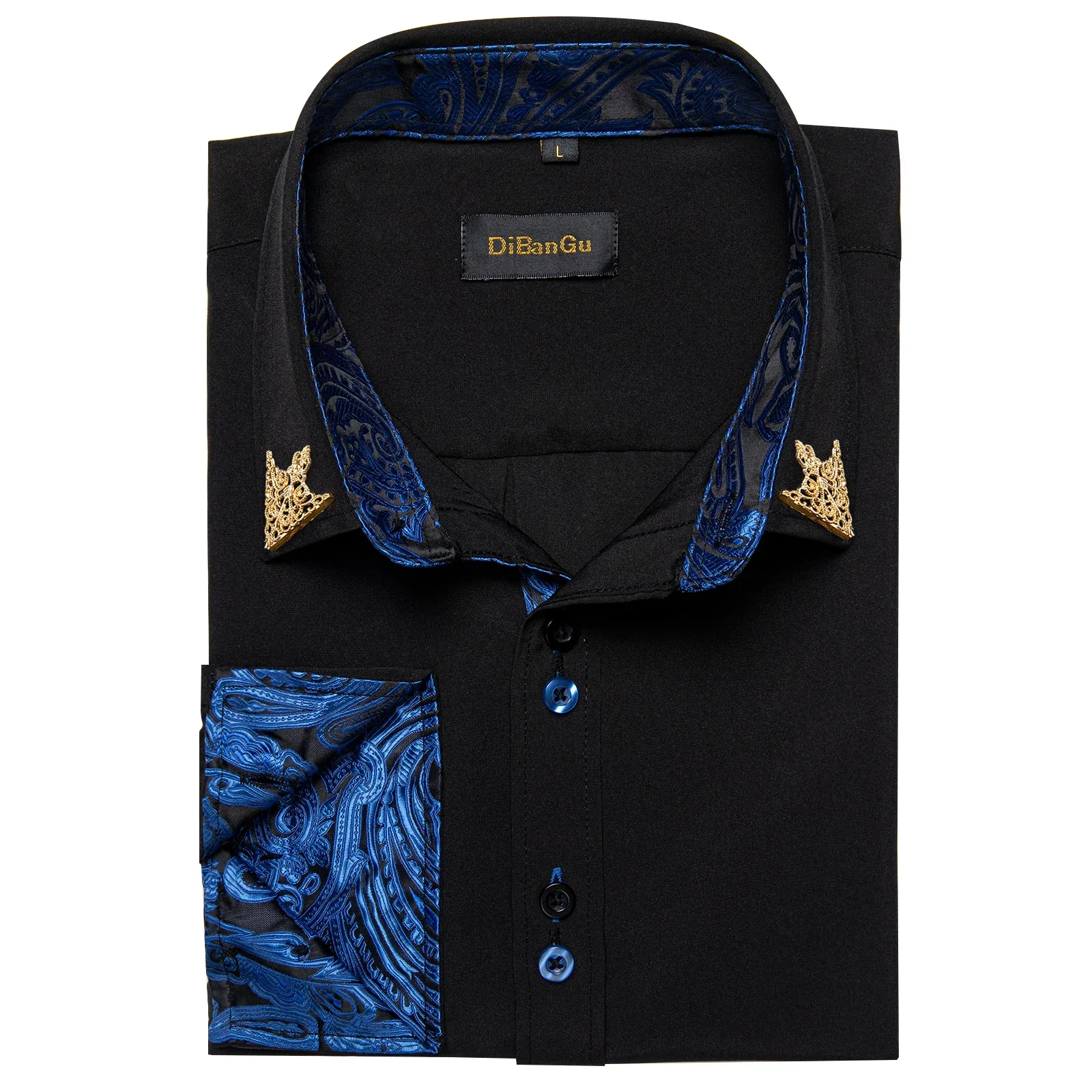 

Роскошная дизайнерская рубашка DiBanGu для мужчин, топы с длинным рукавом на весну и осень, черная, синяя рубашка с воротником в стиле пэчворк, мужские рубашки, подарки