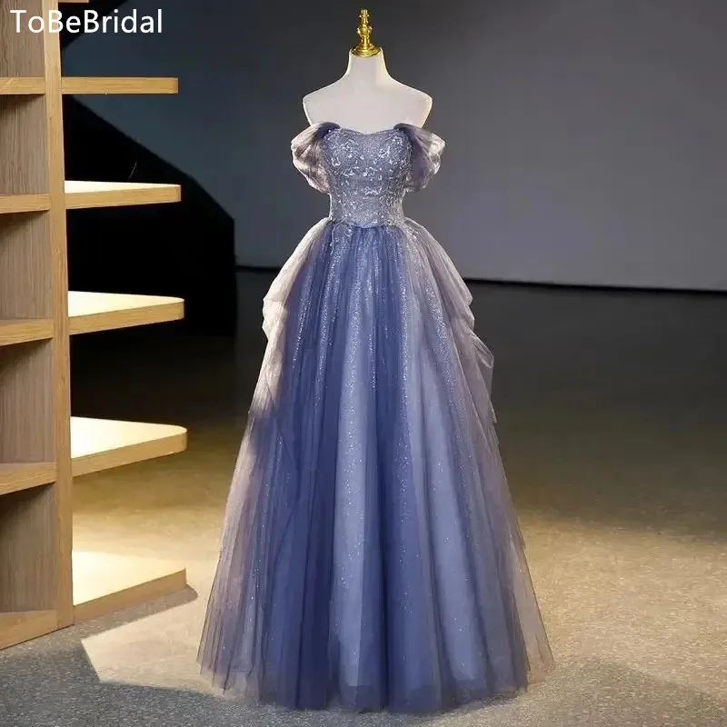 

ToBeBridal Formal Evening Dresses Shiny Tulle Off Shoulder High Waist A-Line Prom Gowns Elegant Party Dresses for Women 2024