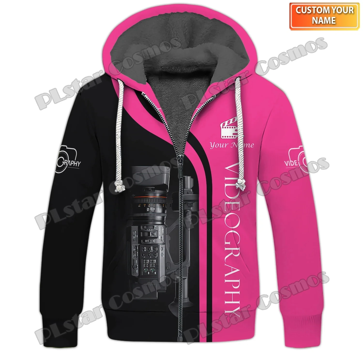 Custom Black Pink Videography 3D All Over Printed Fleece zipper Hoodies Unisex Winter Warm plus velvet jacket Casual Coat SJ05 custom you name baking apron custom baker uniform 3d all over printed apron