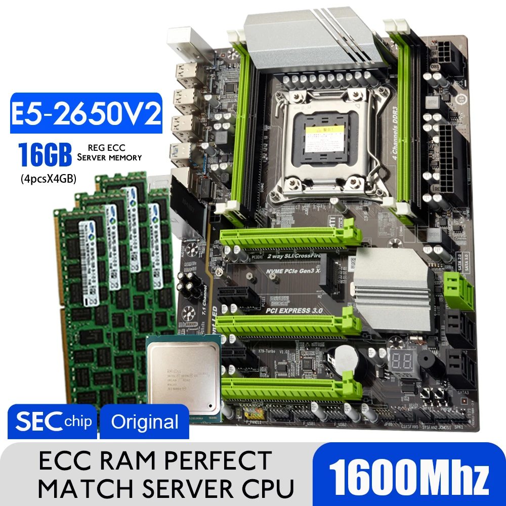 Atermiter DDR3 Turbo Motherboard LGA2011 ATX Combos E5 2650 V2 CPU 4pcs